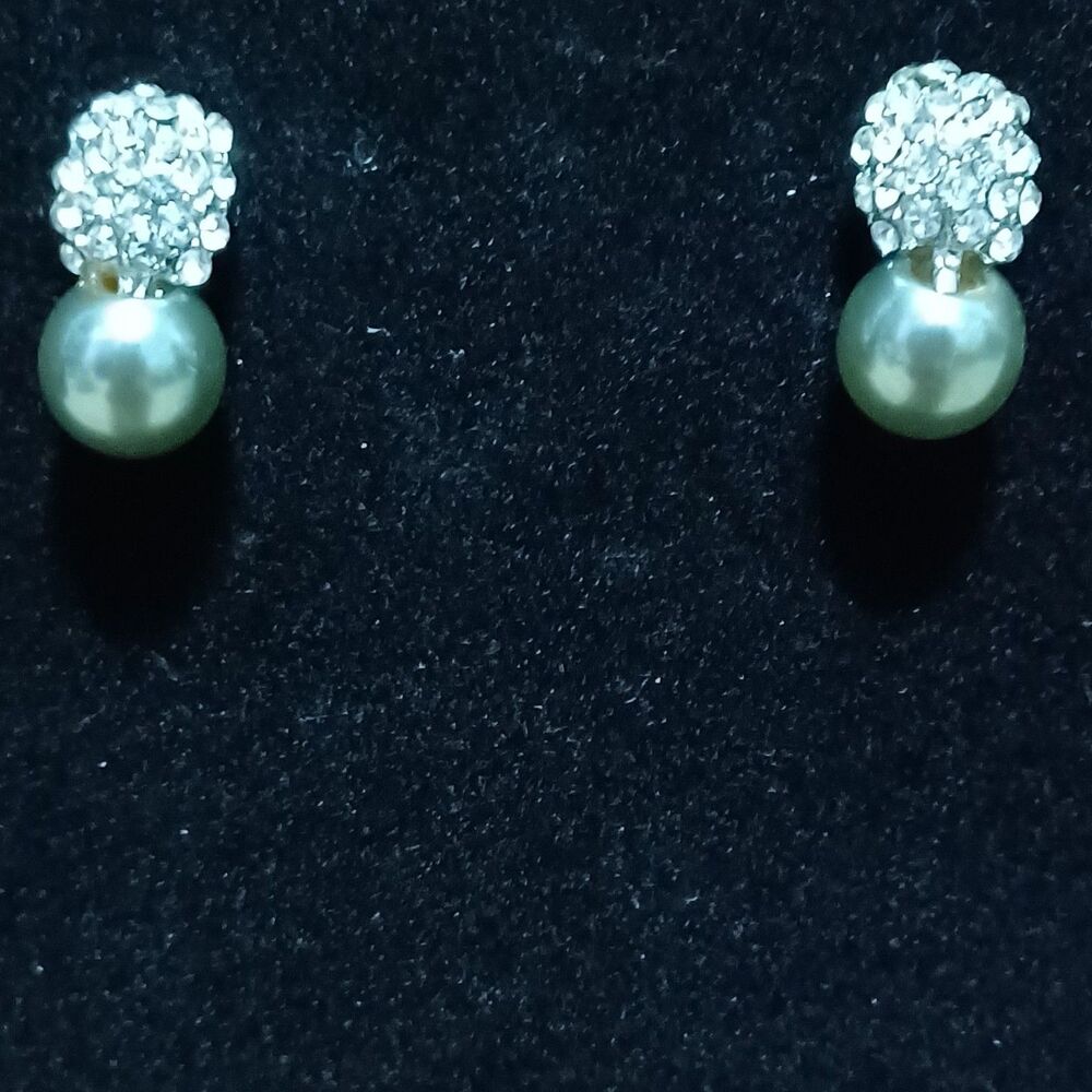 Vintage Rhinestone and Faux Gray Pearl Earrings